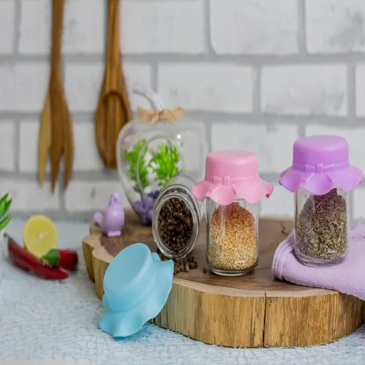 علب توابل زجاج غطاء برنيطه
