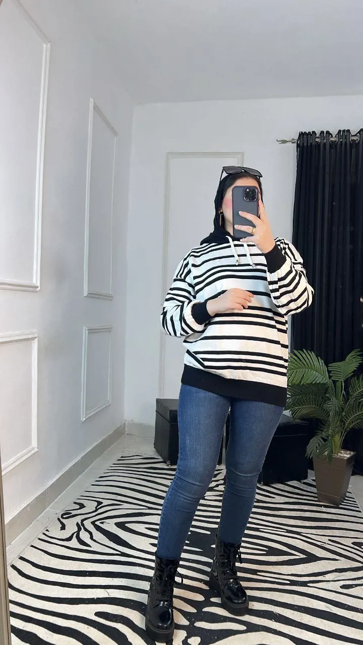 هودى مقلم كابيتشو_ارزق_مقاس موحد