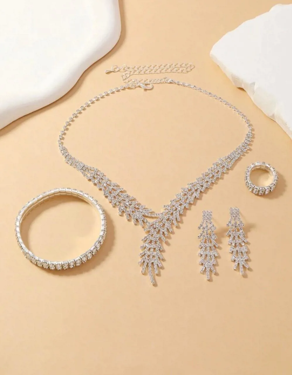 5 قطع / مجموعه من اطقم المجوهرات الفاخرة الأنيقة المرضعه بالبلور اكسسورات عصرية لحفلات الزفاف