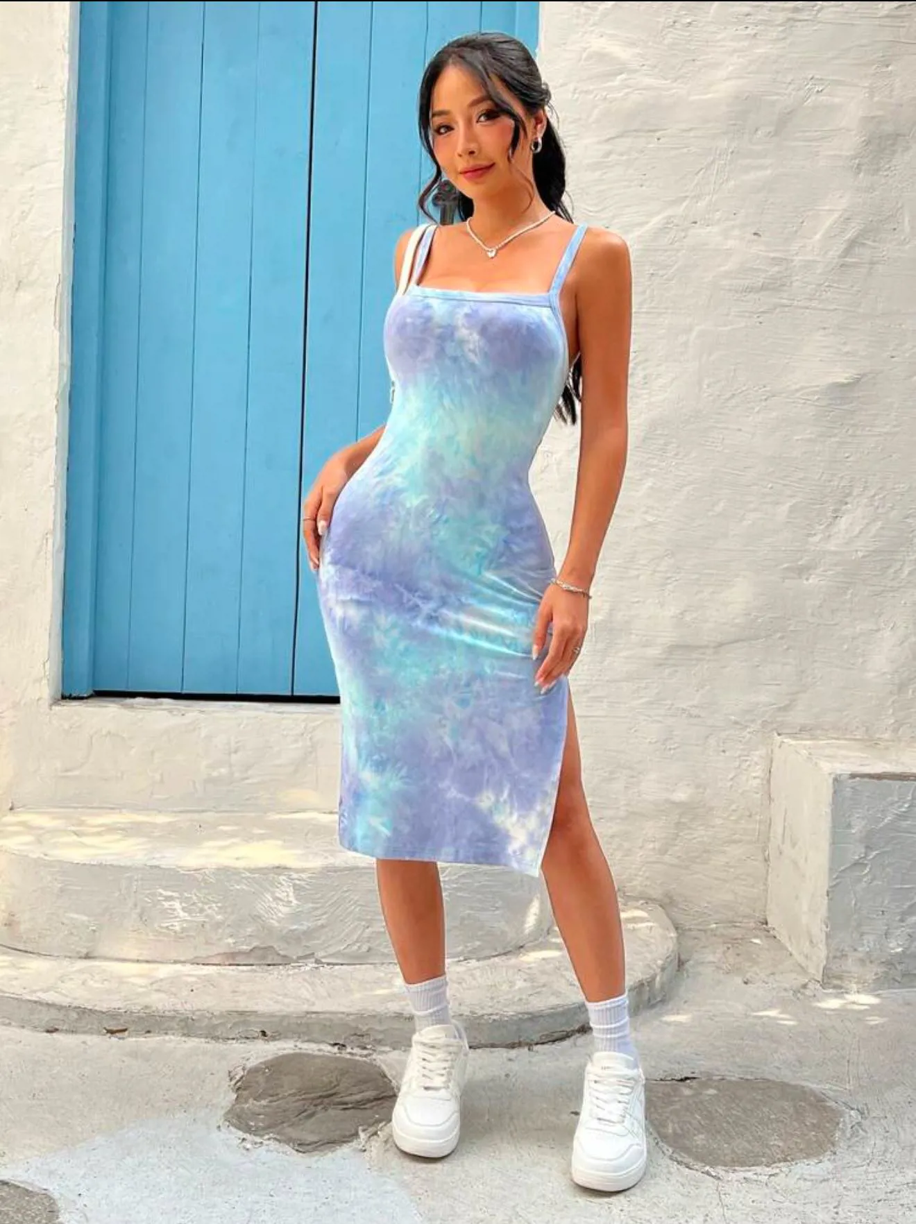 Women's Spaghetti Strap Dress with Tie-Dye Print_3XL_multicolor