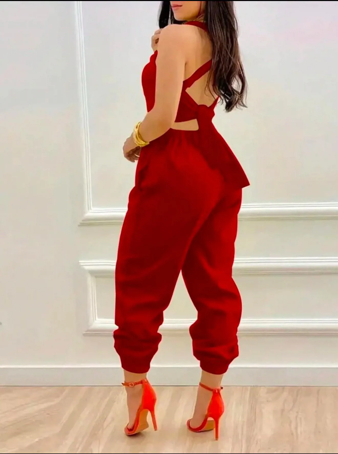 Women's Solid Color Backless Kaftan Suit with Ankle Cuffs for Spring/Summer