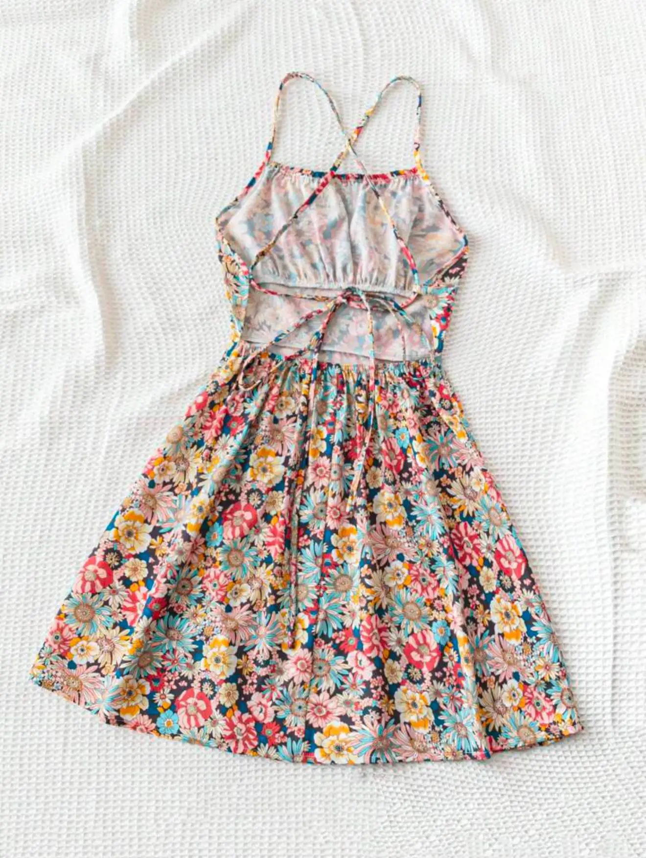 Multicolor Floral Print Spaghetti Strap Dress
