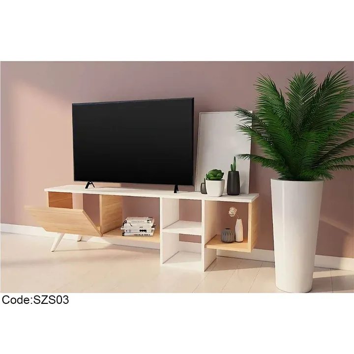 ترابيزة تليفزيون مودرن بيج في أبيض 4 أرفف-KNT03