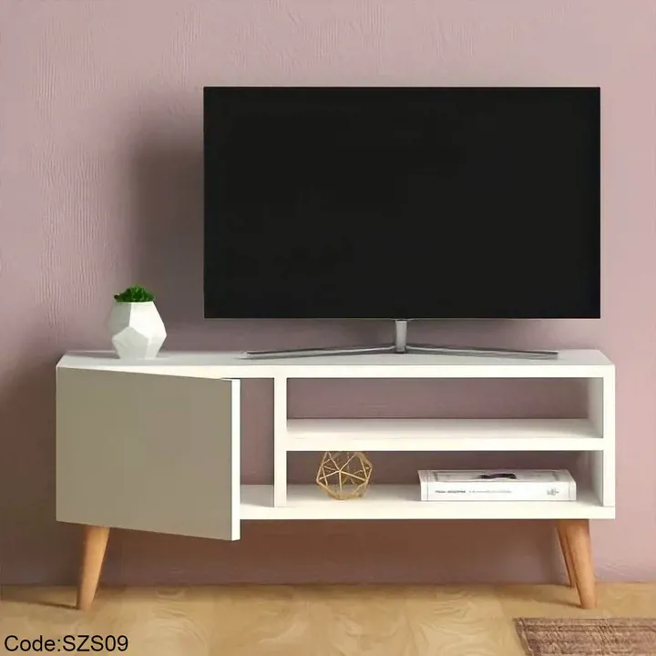 ترابيزة تليفزيون خشب مودرن ضلفة ورفين-KNT09