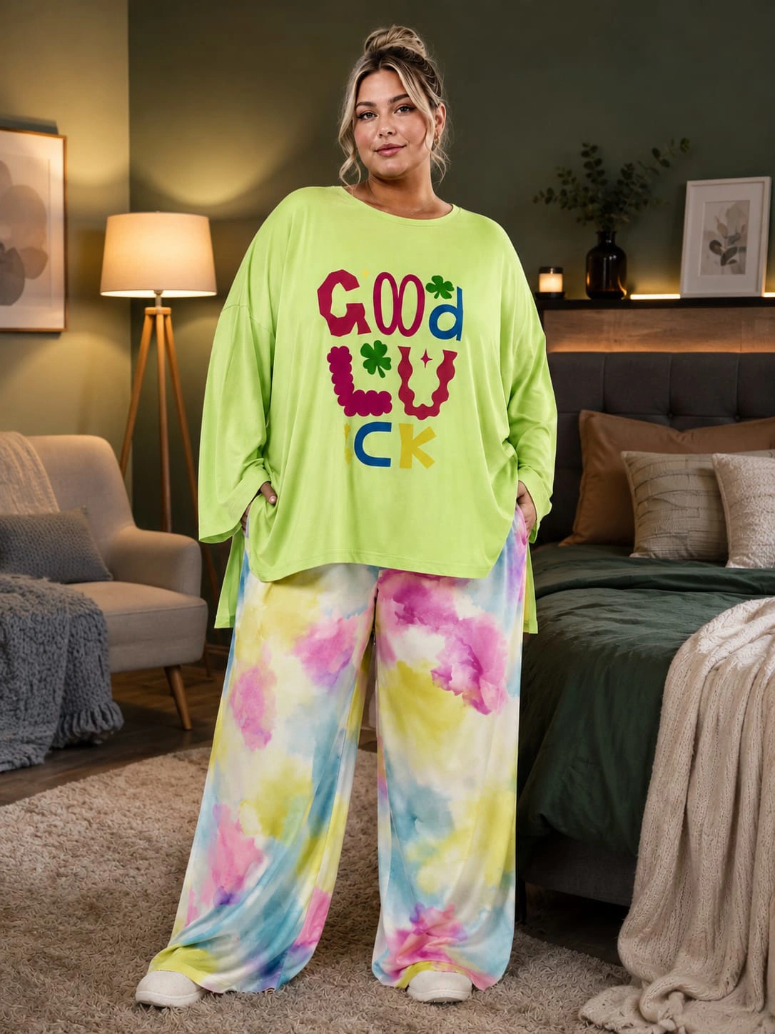 Luxury Cotton Homewear Pajama_Lime Green_80-135kg