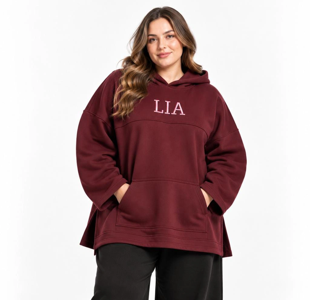 LIA Signature Embroidered Hoodie_Burgundy_One size: 100-150kg