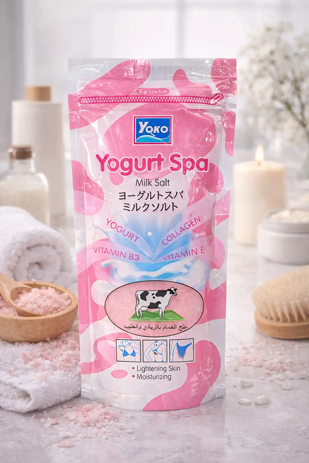 ملح استحمام الزبادي بالحليب والكولاجين من Yoko  نعومة • تفتيح • ترطيب من أول استخدام