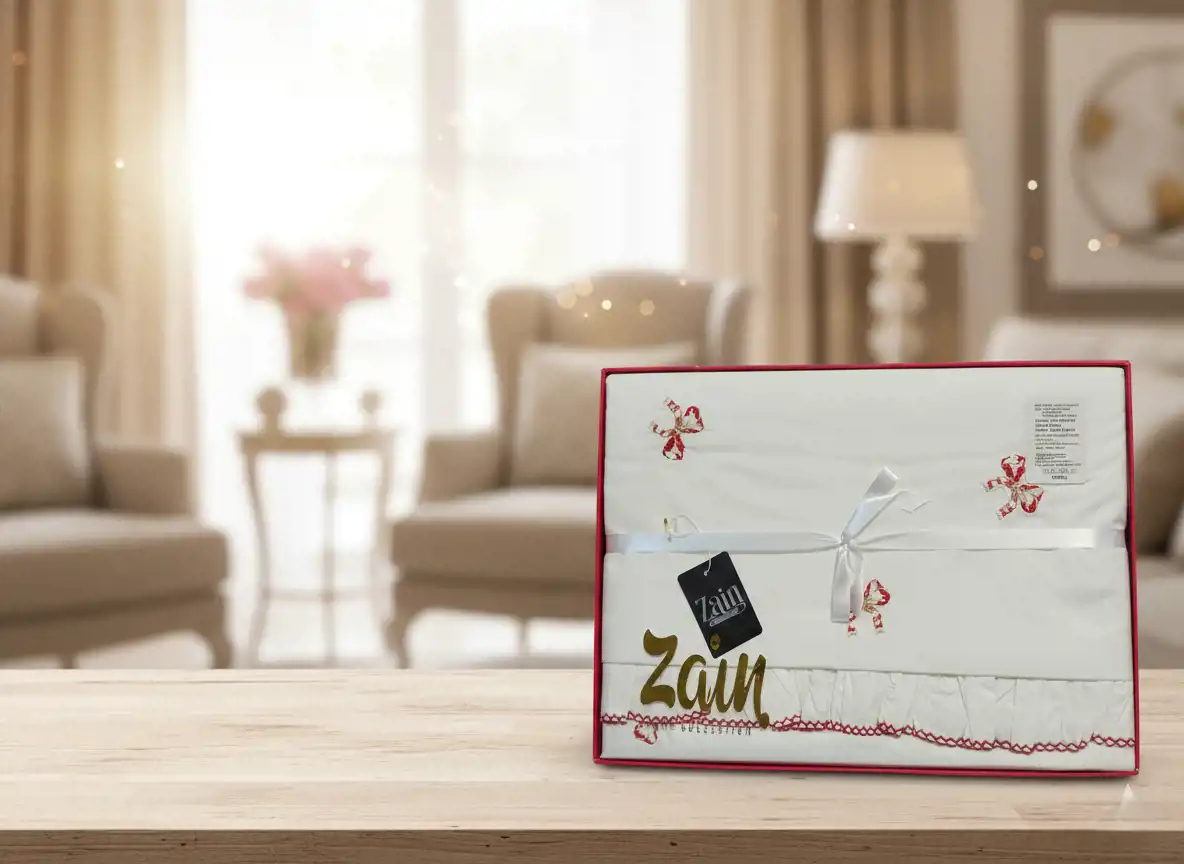 طقم سري كبير 4 قطع تركى فيونكة حمراء ملاية مقاس 260×240 سم عدد 2 خدادية بالاضافة الى كيس مخدة