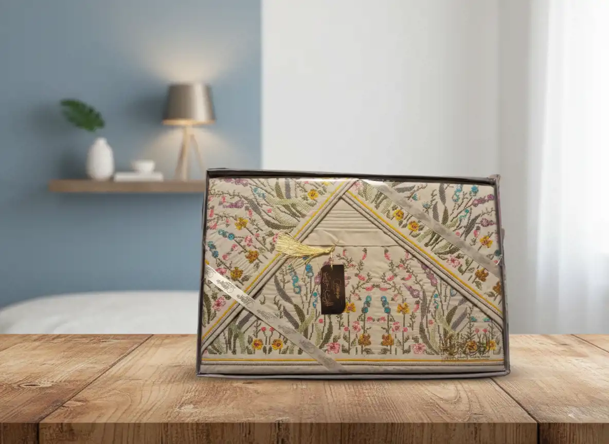 طقم ملاية سرير كبير مطرز ملاية مقاس 280×260 سم 2 خدادية مقاس 70×50سم 1 كيس مخدة مقاس 180×45 سم قطن 100% باللون الرصاصى