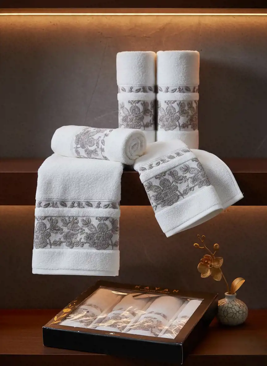 طقم فوط 4 قطع من كيان جاكار مقاس 60×120 سم