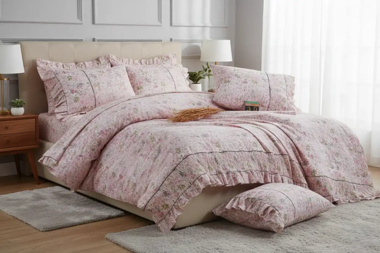 طقم ملاية سرير كبير 4 قطع ملاية 260×240 سم بالاضافة الى عدد 2 خدادية وكيس مخدة مشجر مينت جرين