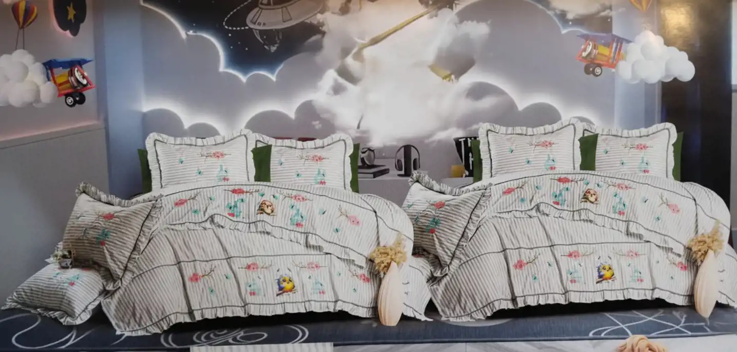 طقم سرير اطفال 6 قطع 2 ملاية مقاس 200×240 سم 2 خدادية مقاس 70×55 سم 2 كيس مخدة مقاس 120×45 سم_بدى موف