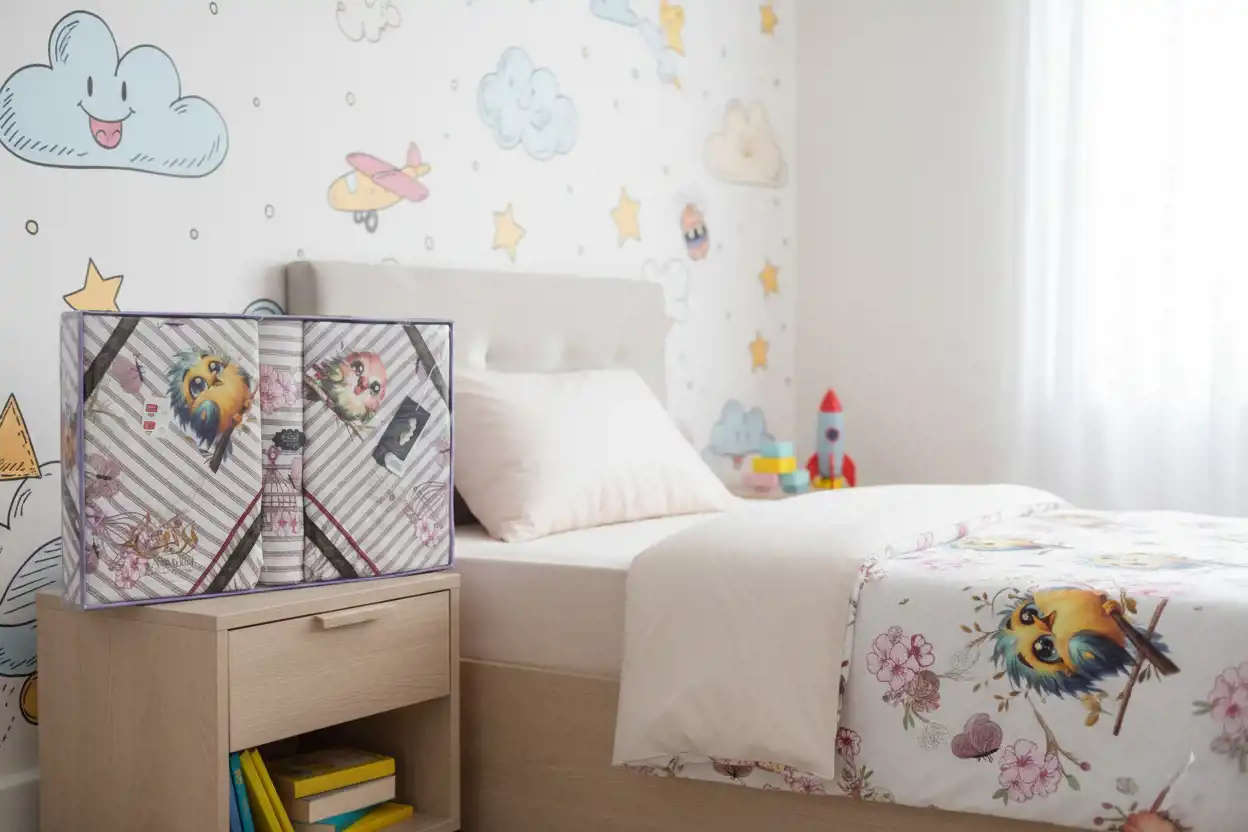 طقم سرير اطفال 6 قطع 2 ملاية مقاس 200×240 سم 2 خدادية مقاس 70×55 سم 2 كيس مخدة مقاس 120×45 سم_بدى موف