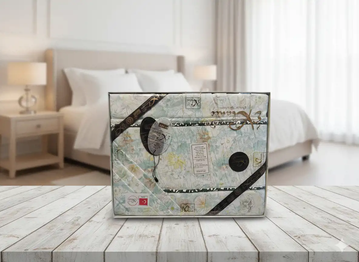 طقم ملاية سرير كبير 4 قطع ملاية 260×240 سم بالاضافة الى عدد 2 خدادية وكيس مخدة مشجر مينت جرين