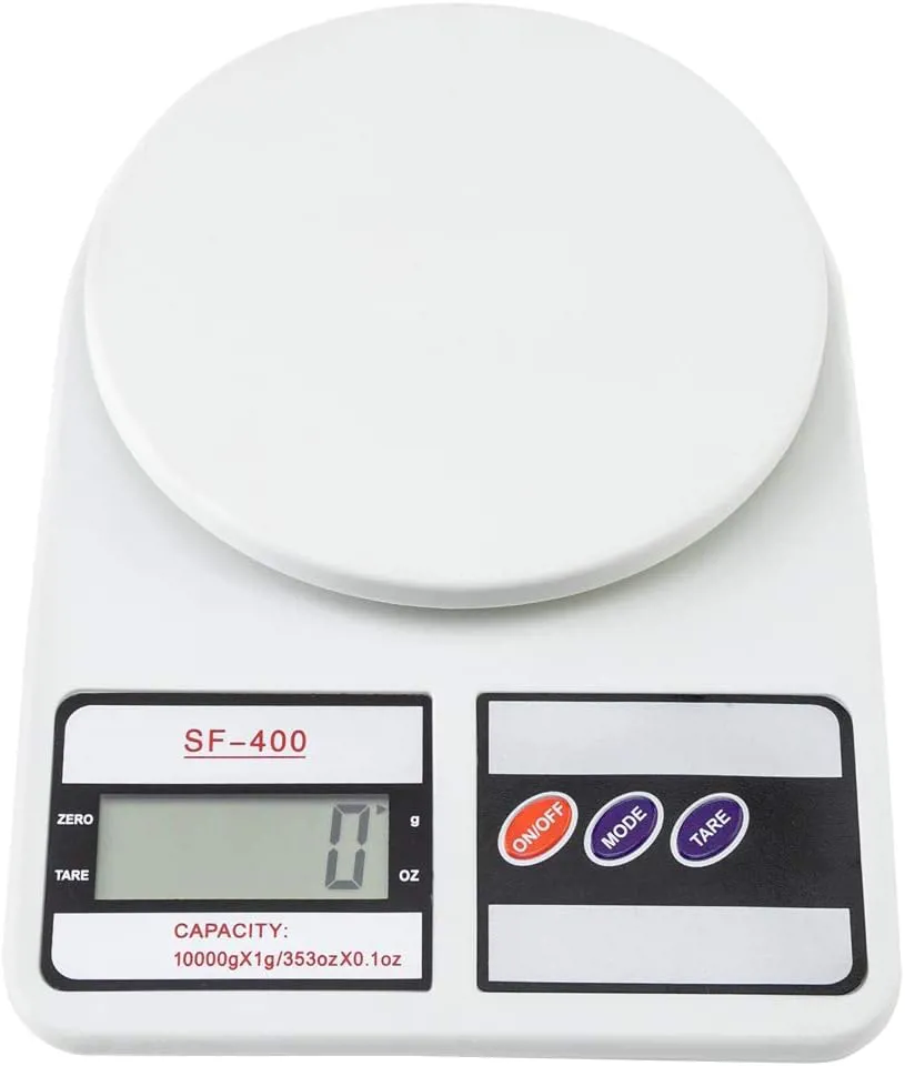 ميزان مطبخ رقمي عالي الدقة 10 كجم - ميزان إلكتروني أبيض - ميزان مطبخ محمول بشاشة ال سي دي