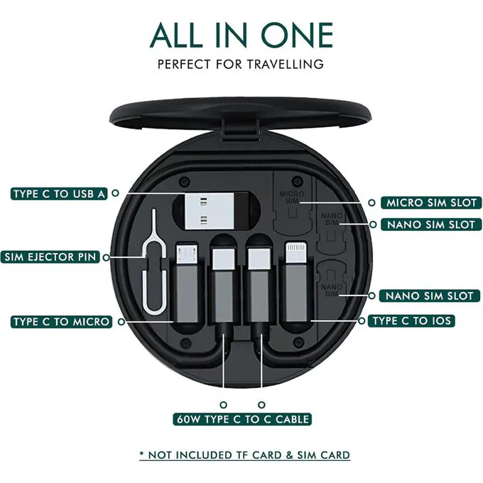 طقم كابلات الشحن الذكي 60 وات (علبة المنقذ) - شحن سريع ونقل بيانات لكل الأجهزة