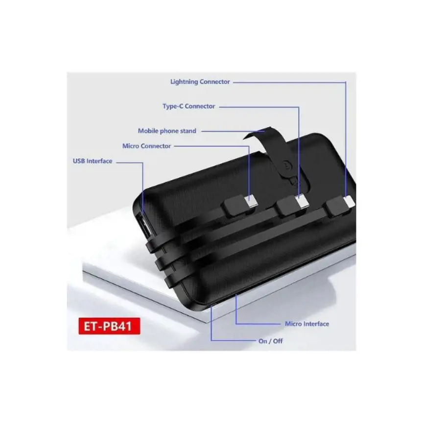 باور بانك إيرلدوم PB-41 الأصلي (Earldom) سعة 10000 مللي أمبير - مزود بـ 3 أسلاك مدمجة وشاشة رقمية