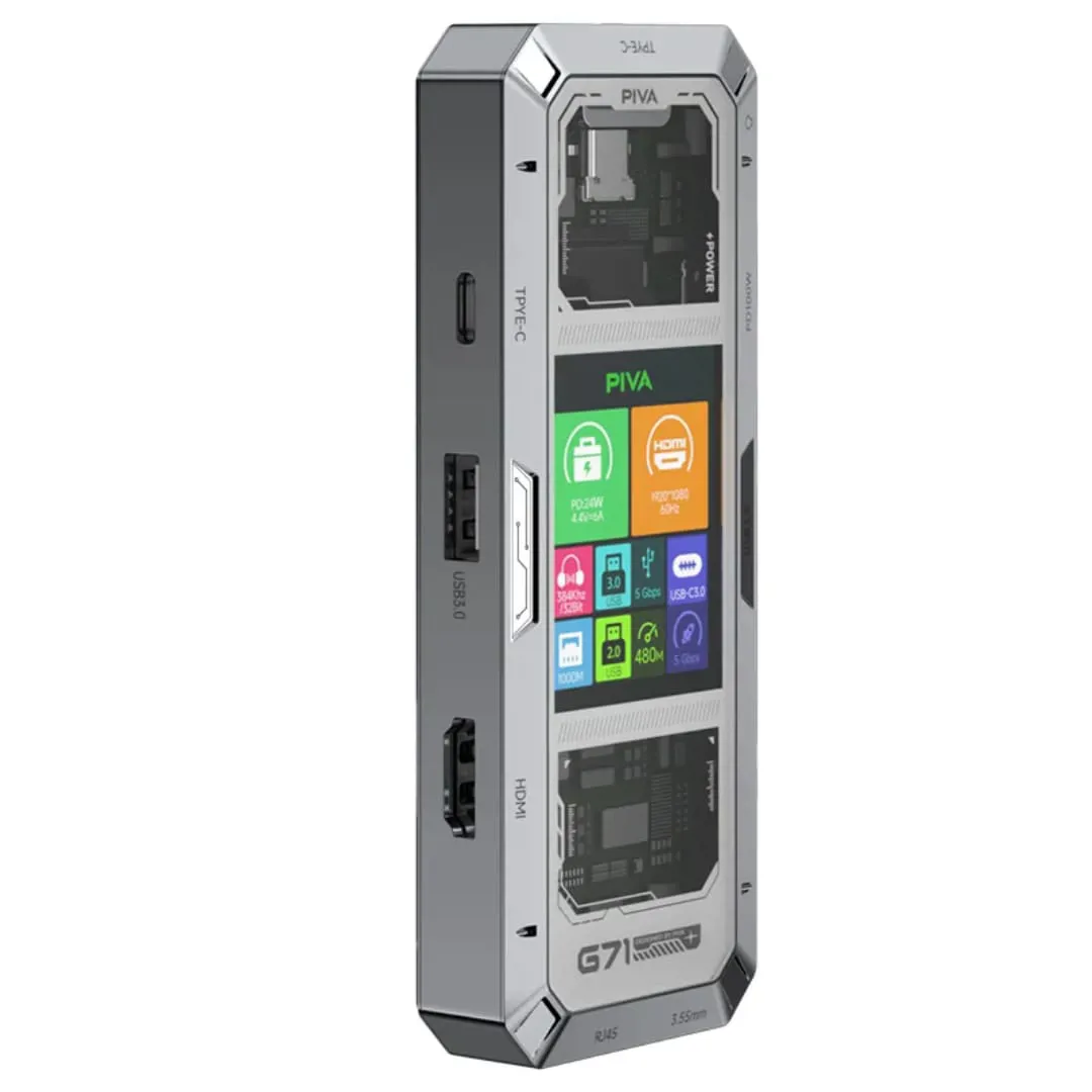 وصلة بيفا PIVA G71 الذكية 7 في 1 – أداء فائق وشحن سريع PD 100W مع شاشة رقمية