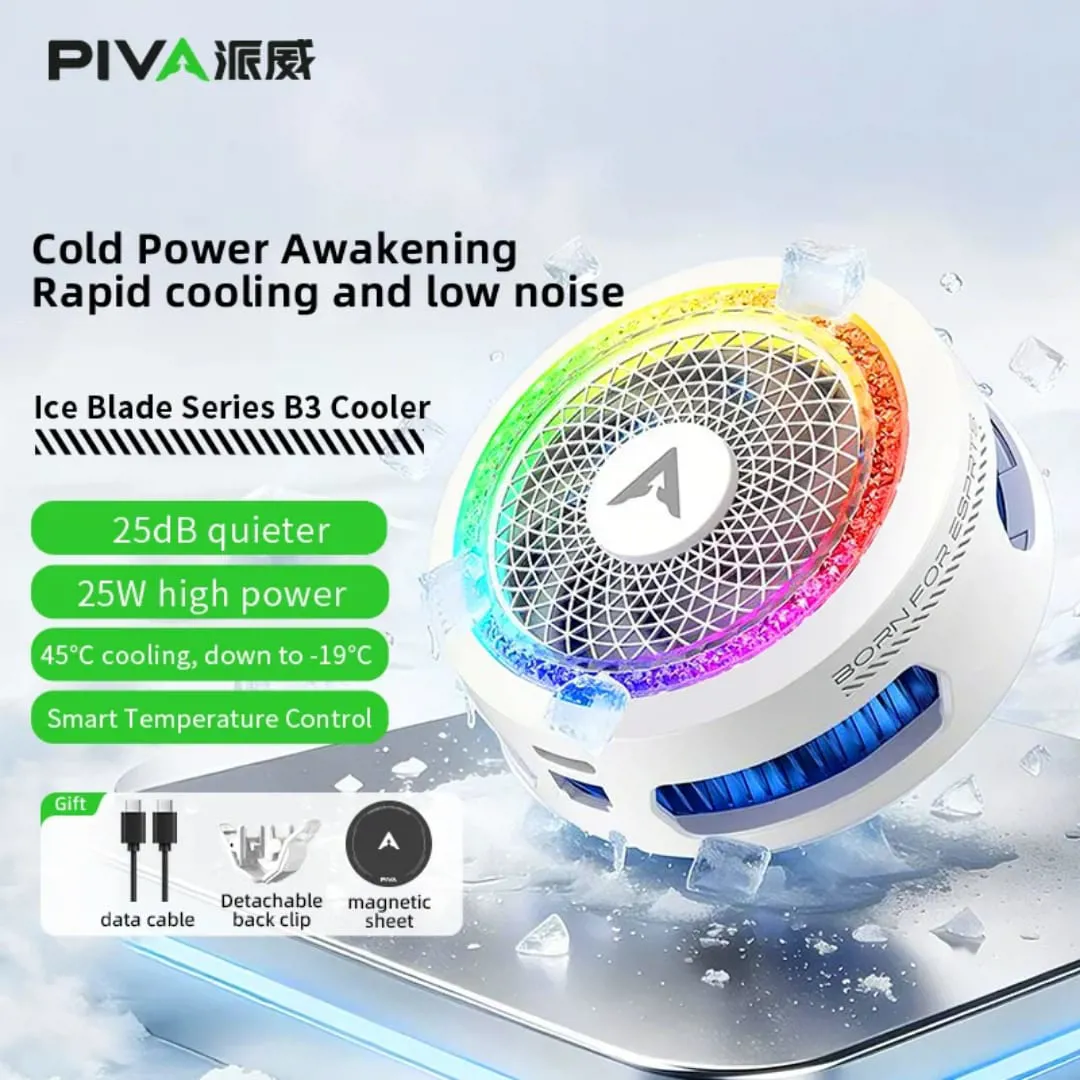 مروحة تبريد للهواتف المحمولةPIVA B3بقوة 25 واط مع إضاءة LED ملونة مبرد هاتف محمول شبه موصل مع مشبك مغناطيسي قابل | للدوران الألعاب PUBG