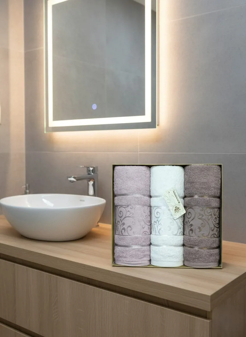 طقم فوط الحسن والحسين، 100% قطن، 60×120 سم، 3 قطع، بنقوش زخرفية _3