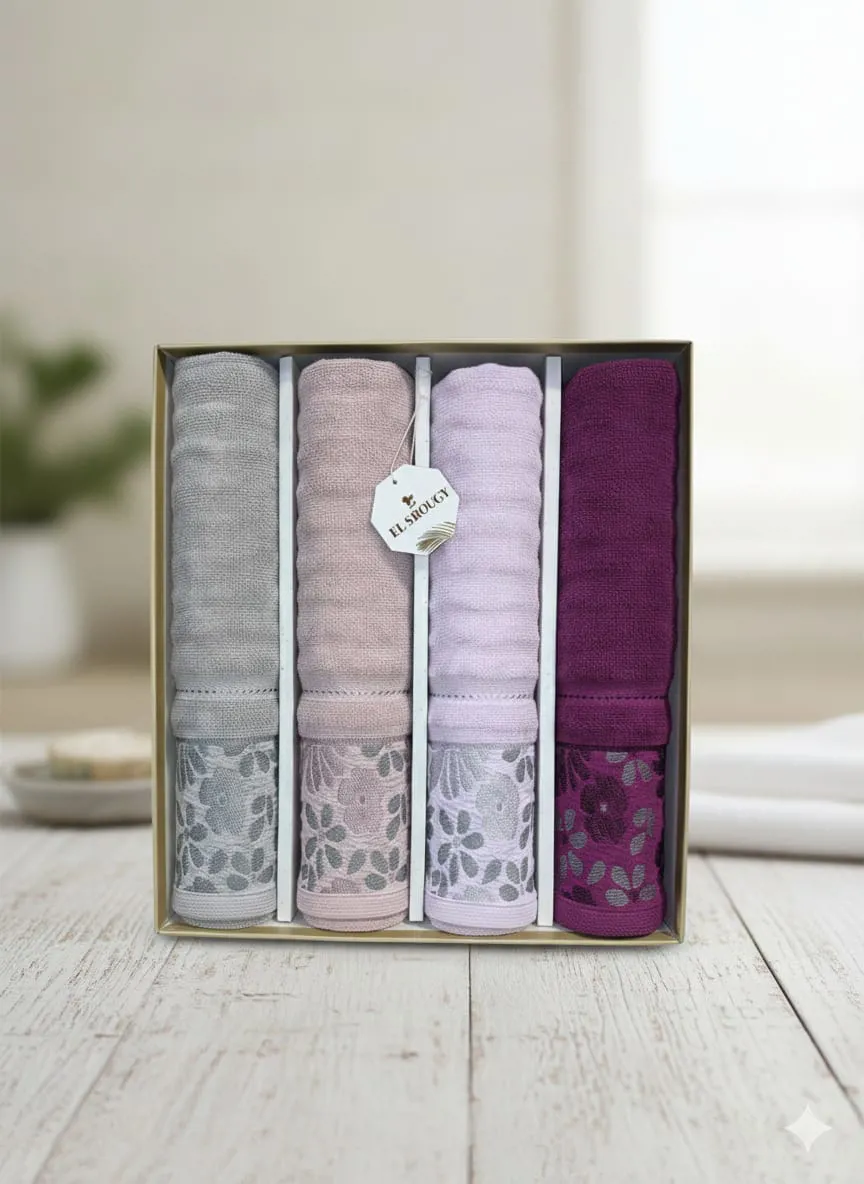 طقم فوط 4 قطع من السروجى جاكار مقاي 60×120سم