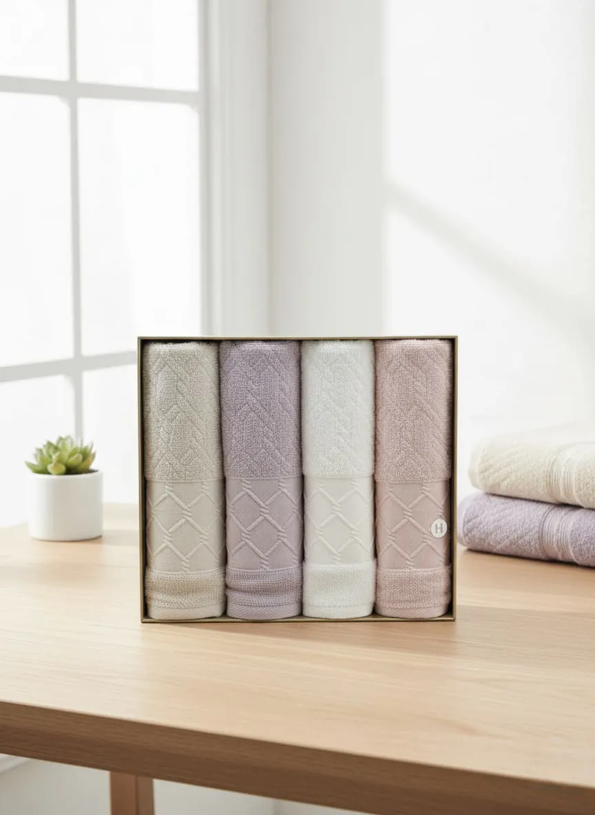 طقم فوط 4 قطع قطن مقاس 60×120 سم 