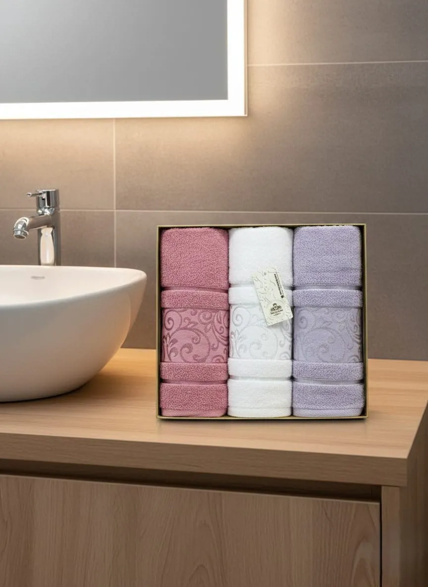 طقم فوط الحسن والحسين، 100% قطن، 60×120 سم، 3 قطع، بنقوش زخرفية _3