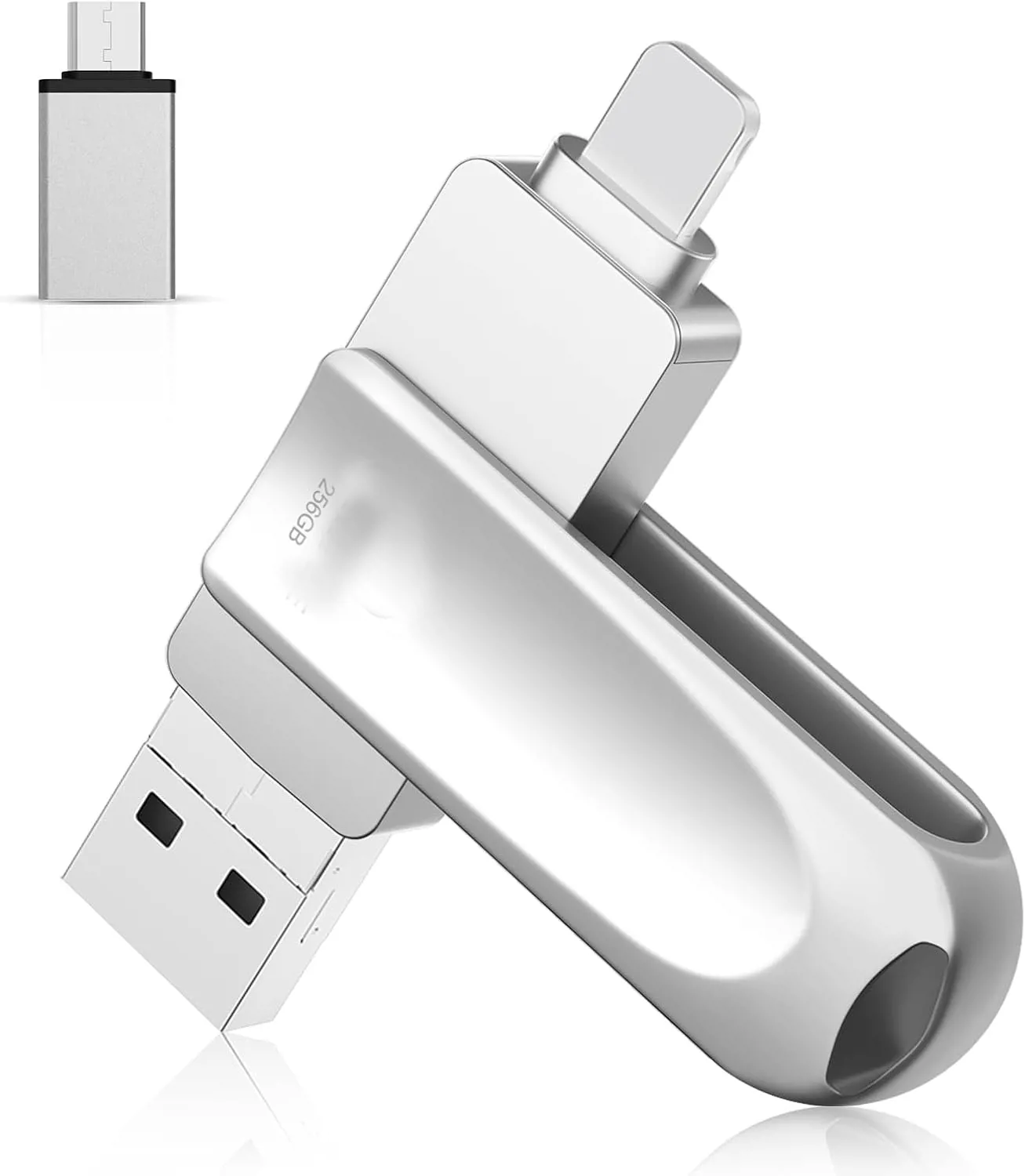 App Not Required, 2024 Welcome Model] iPhone Compatible, USB Flash Drive, App Not Required, 256 GB, 4 in 1, iPad Compatible, USB Memory, High Speed, Data Backup, iOS, USB, Type-C, Micro USB, External